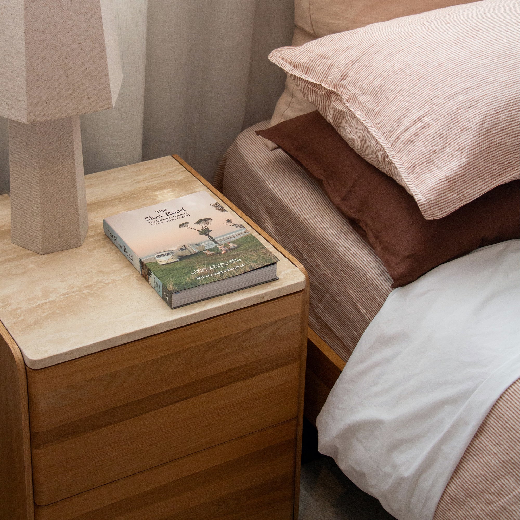 Carter Oak Bedside with Travertine Top