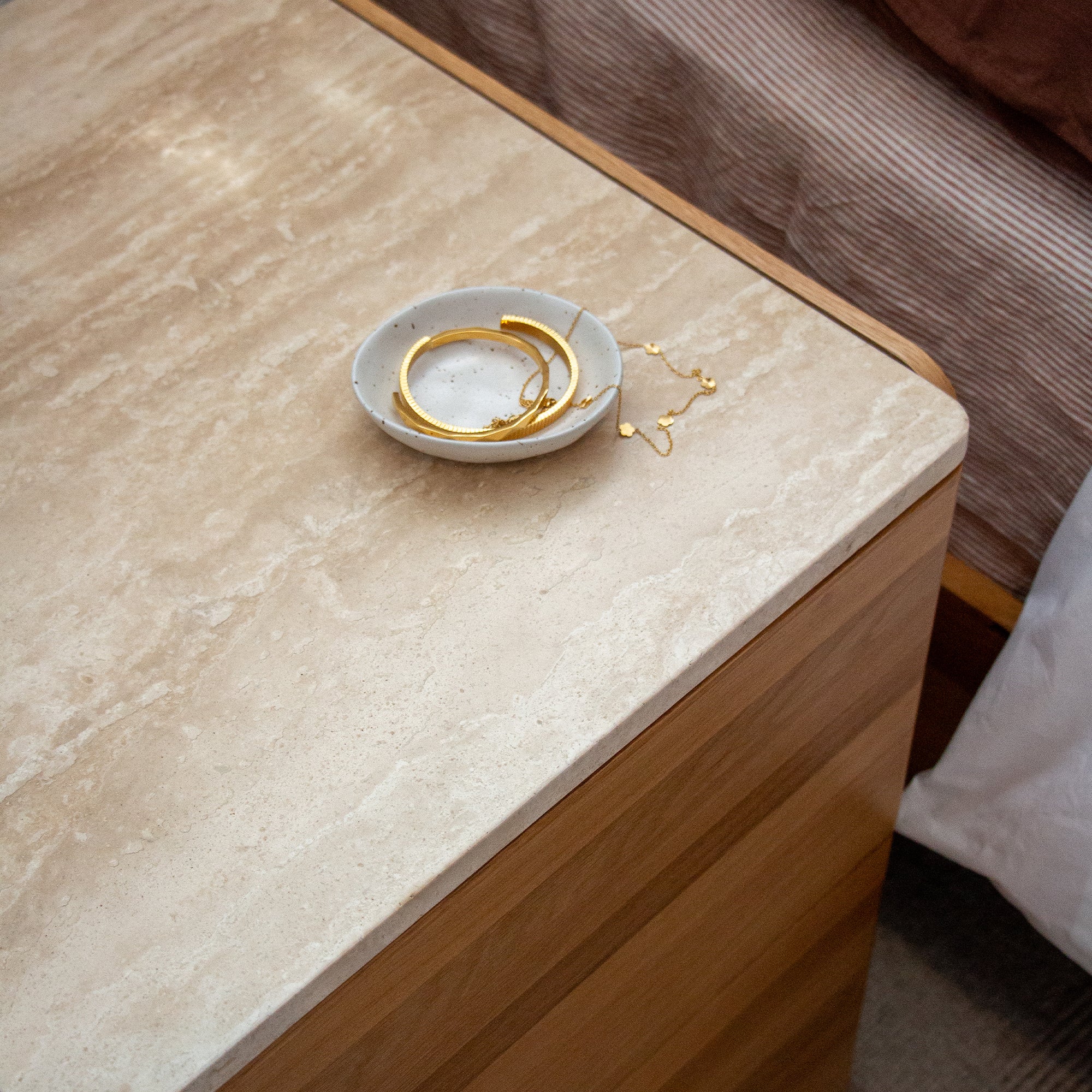 Carter Oak Bedside with Travertine Top