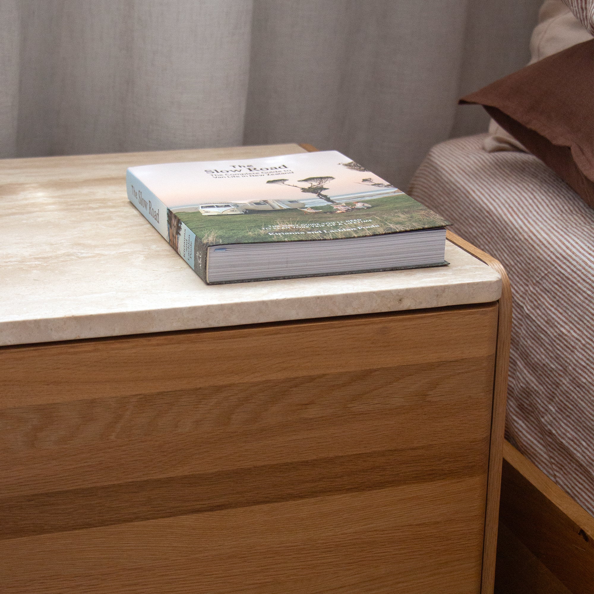 Carter Oak Bedside with Travertine Top