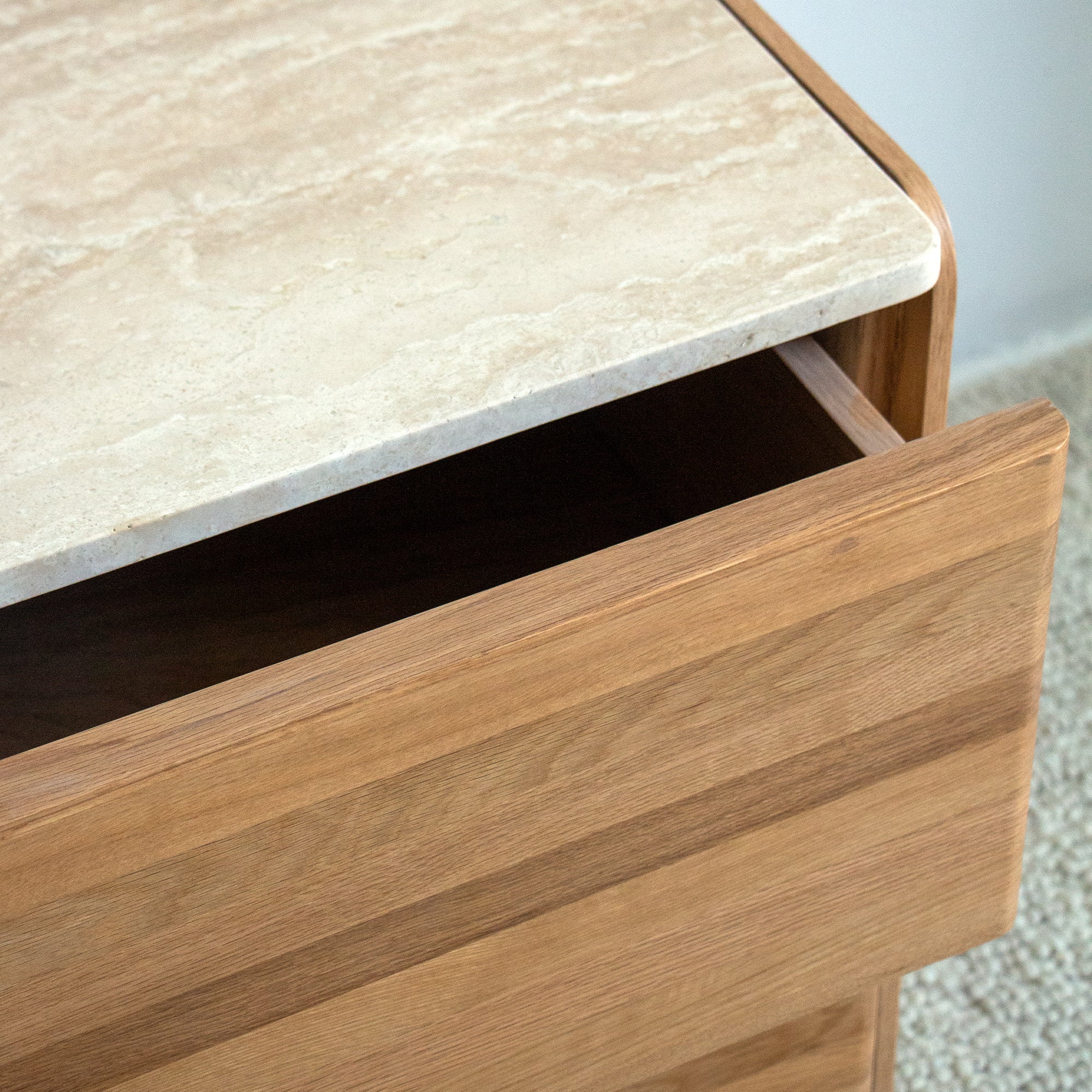 Carter Oak Bedside with Travertine Top